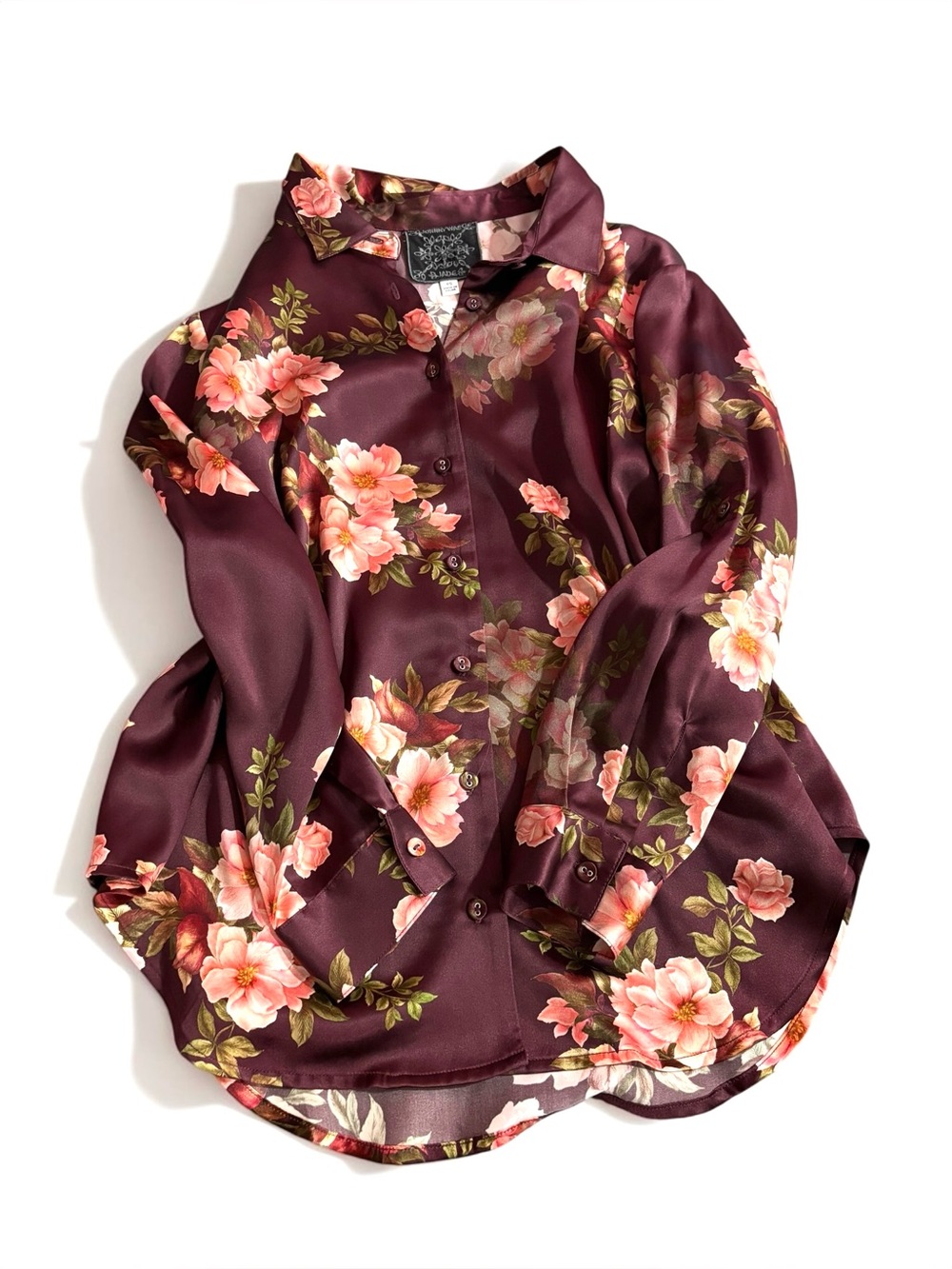 Johnny Was Silk Blouse Jade Amanza Winonna Burgundy Floral - Picture 3 of 7